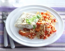 recepten vandaag gort met paprika, tomaat en kabeljauw