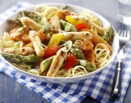 receptenvandaag Mie met zoetzure kip en asperges