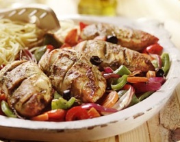 7 gegrilde kip in pesto met geroosterde groenten