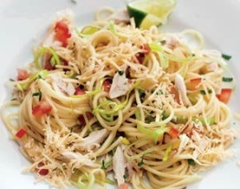 1 spaghetti met makreel en oude kaas