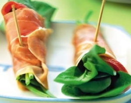 20 spinazierolletjes in parmaham